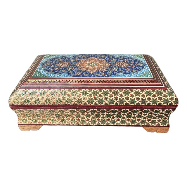 VTG Persian Hand Made Inlaid Wooden Khatam Kari Jewelry Box For Sale