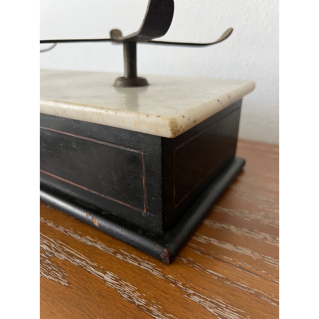 Late 19th Century Antique French Bruyat Lyon Marble Top Kitchen & Culinary Balance Scale Ebonized Base and Brass Pans For Sale - Image 5 of 12