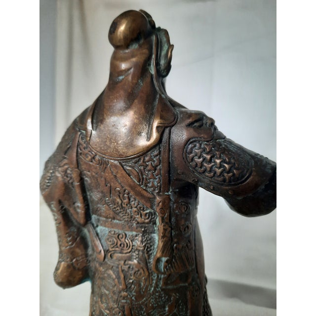 Vintage Cast Bronze Guan Yu Figurine With Qianlong-Style Mark For Sale - Image 4 of 7