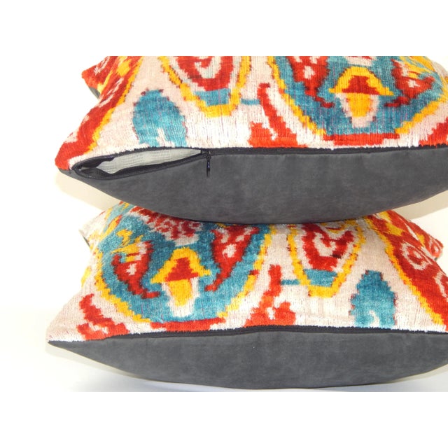 Early 21st Century Silk Velvet Ikat Pillow - Set of Two For Sale - Image 5 of 7