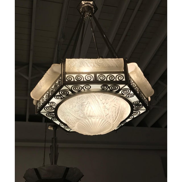 Charles Schneider French Art Deco Hexagonal Chandelier by Schneider For Sale - Image 4 of 13