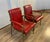 Hollywood Regency Chairs ~ Pair Vintage Mastercraft Style Red Hollywood Regency Brass Arm Chairs For Sale - Image 3 of 7