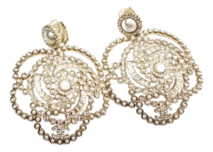 Chanel Rare Gold Pearl Camellia CC Crystal Large Clip on Earrings, A Pair