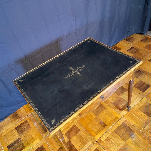 Black Antique French Elegant Leather Top Game Table With 4 Drawers For Sale - Image 8 of 11