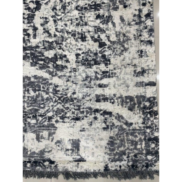 Contemporary 7x9 Ivory Hand-Knotted Wool Pixelated Distressed Abstract Modern Carpet Rug For Sale - Image 3 of 6