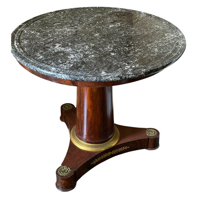 Antique Early 19c French Empire Mahogany & Marble Gueridon Round Table For Sale - Image 4 of 5