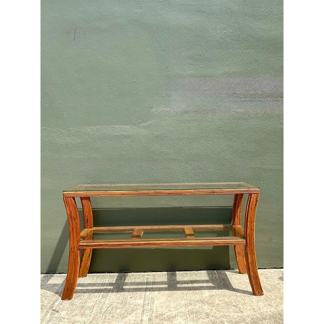 Vintage Pencil Reed and Glass Console Table For Sale - Image 10 of 16