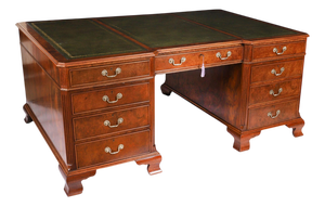 Antique Victorian Burr Walnut Partners Pedestal Desk, 1900s