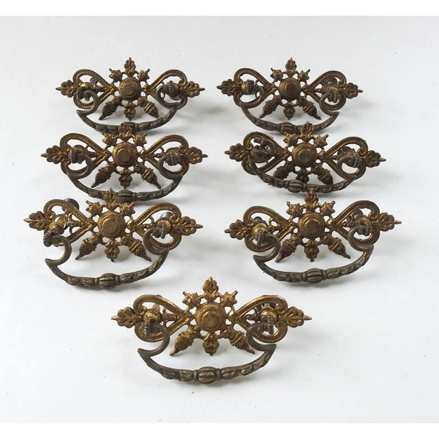 Vintage Brass Drawer Pulls - Set of 7 For Sale - Image 4 of 4