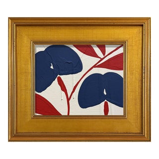 Ron Giusti Mini Tsubasa Orchid Cream Navy Acrylic Painting For Sale