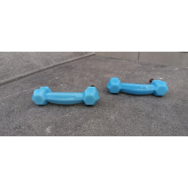 This Pair (2x) of Drawer Pulls are made of Blue Opaline Glass under the US Patent (1639159) of Anderson William August on...