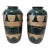 Pair Large Postmodern Vintage Green and Gold Floor Vases For Sale