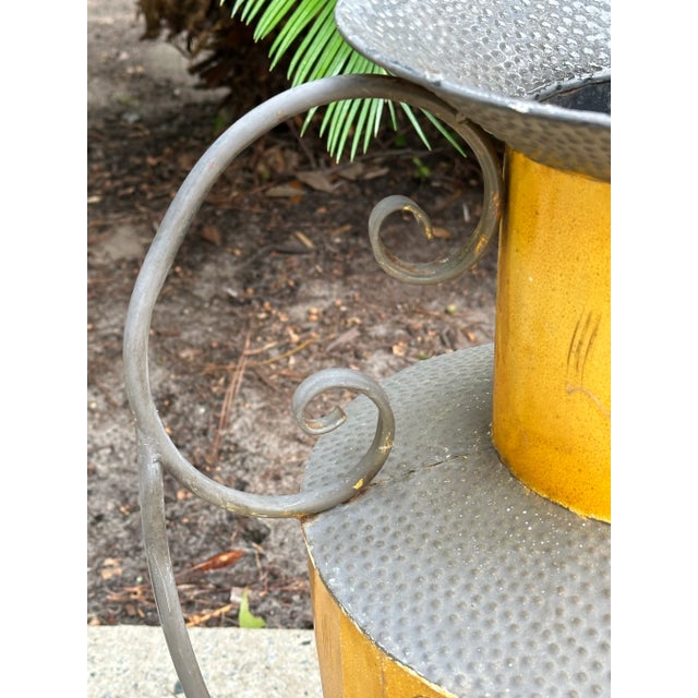 Saffron Southwestern Style Hammered Metal Urn on Stand For Sale - Image 8 of 12