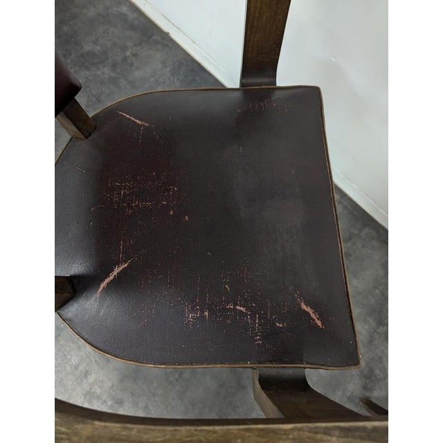 Textile Bridge Chairs in Oak and Burgundy Imitation Leather, 1940s, Set of 2 For Sale - Image 7 of 8