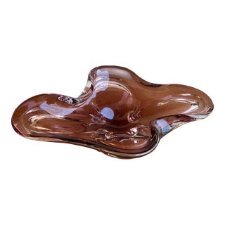 Murano Style Thick Glass Bowl Centerpiece Lavender For Sale