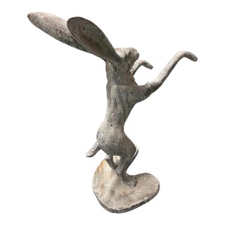 Vintage Cast Iron Leaping Boxing Hare Garden Statue For Sale