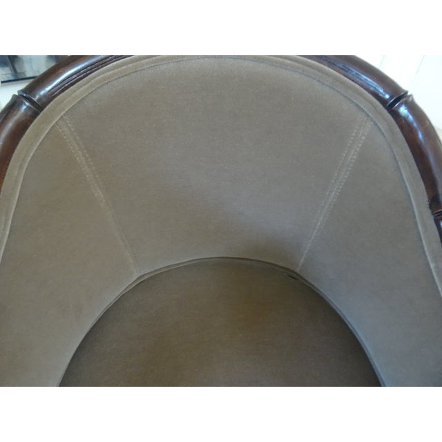 Hollywood Regency Vintage Faux Bamboo Tub Chair in New Mo Hair Fabric For Sale - Image 3 of 9
