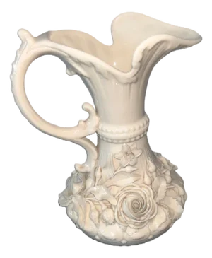 Belleek Ceramic Ewer with Floral Relief, 1890s