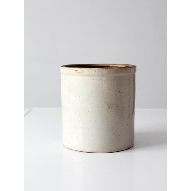Off-white Antique White Salt Glaze Stoneware Crock With Brown Interior For Sale - Image 8 of 11