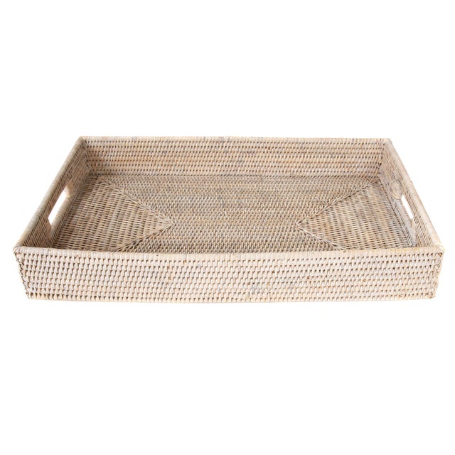 Artifacts Rattan Rectangular Tray Cutout Handles For Sale - Image 4 of 6