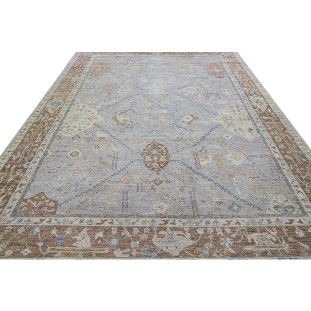 Modern Apadana's Artisan Collection Handmade Floral Gray Wool Rug For Sale - Image 3 of 9