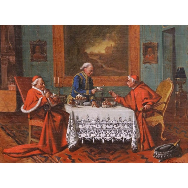 French Early 20th Century French Cardinal Genre Interior Painting Signed R. Fricheville For Sale - Image 3 of 11
