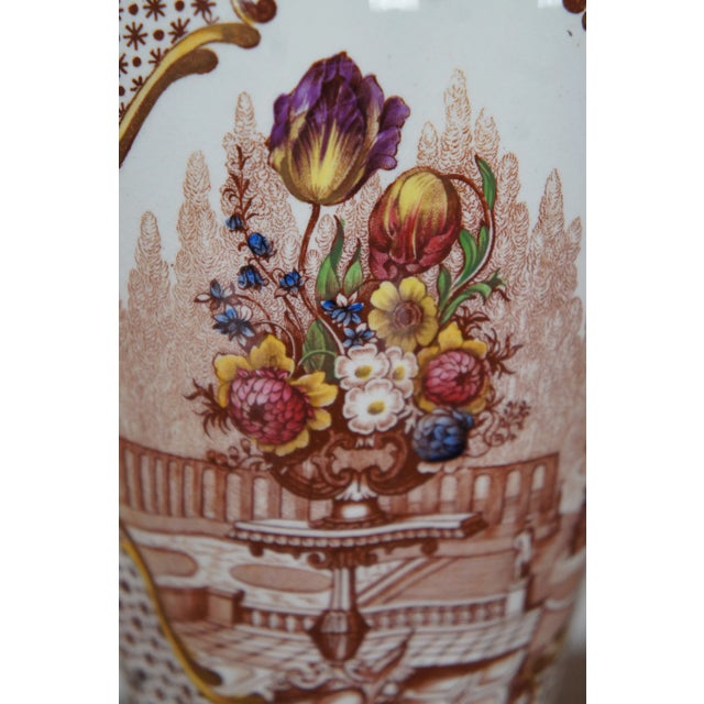 Red Vintage Porcelain Transferware Ginger Jar Mantel Urn 2 Light Table Lamp For Sale - Image 8 of 12