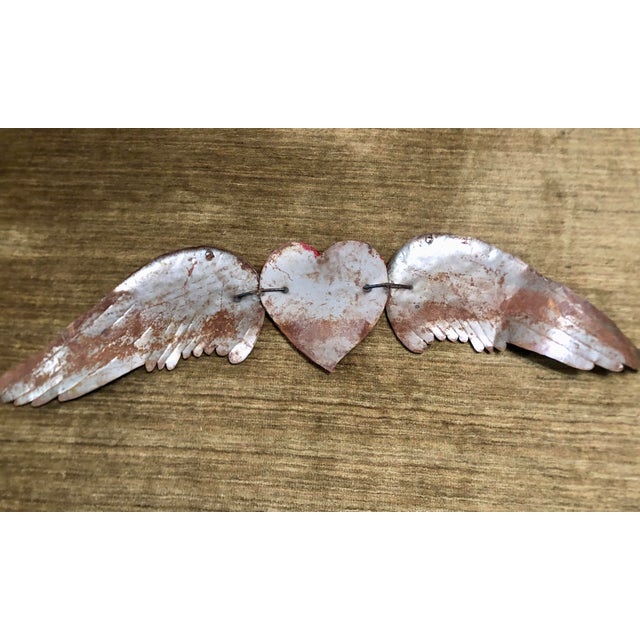 Metal Large Vintage Metal Winged Flying Heart Wall Decor For Sale - Image 7 of 8