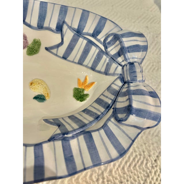 Farmhouse 1994 Fitz and Floyd “Petits Vegs” Blue and White Celery Serving Dish For Sale - Image 3 of 9