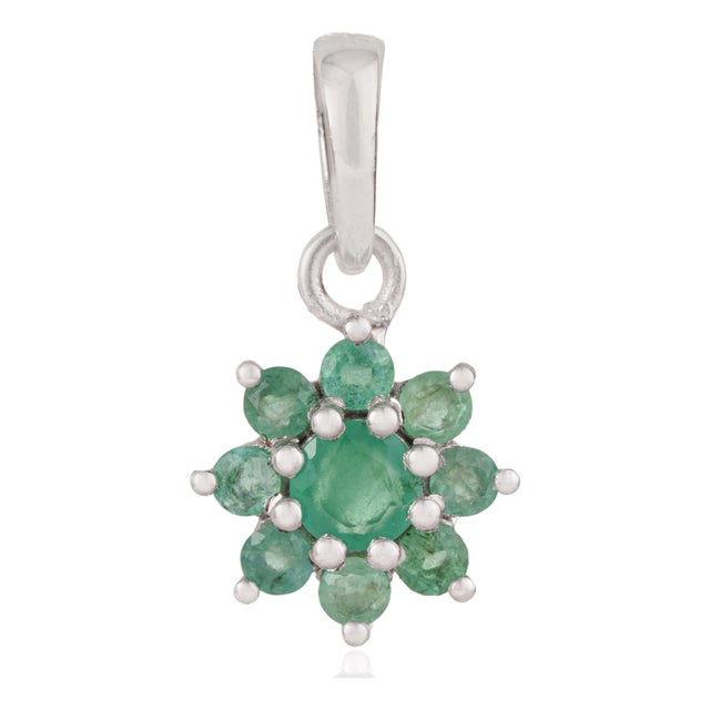 Botanical Floral 925 Silver Emerald Cluster Charm Pendant for Her by Carat&Her For Sale