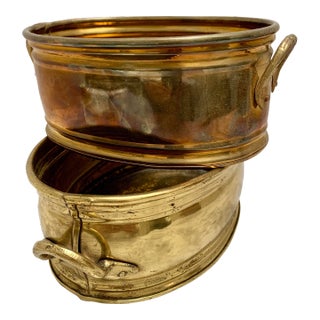 Vintage Brass Decor or Plant Vessels, Set of Two For Sale