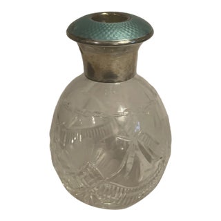 1920s Cut Crystal Sterling Guilloche Enamel Vase For Sale