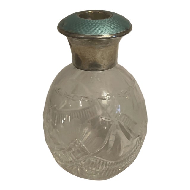 1920s Cut Crystal Sterling Guilloche Enamel Vase For Sale