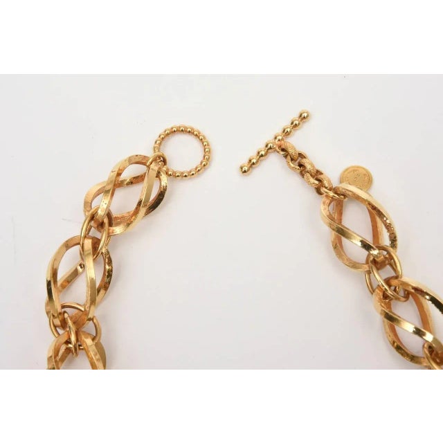 Metal Vintage French Dominique Aurientis Gold Link With Blue, Green, Turquoise Resin Ball Necklace 80's For Sale - Image 7 of 9