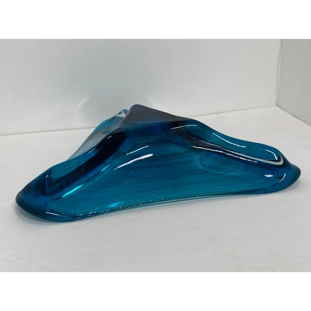 Vintage Italian Murano Glass Gold-Speckled Turquoise Bowl For Sale - Image 9 of 10