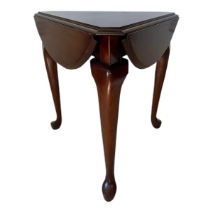 Vintage Queen Anne Style Solid Wood Drop Leaf Handkerchief Side Table