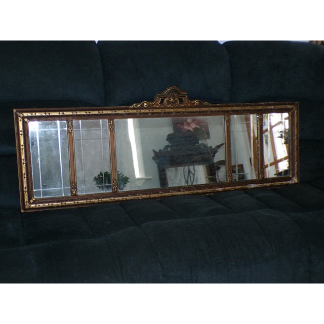 Vintage Art Nouveau Etched Framed Gold Gilt Gesso Buffet Mantle Mirror For Sale - Image 10 of 12