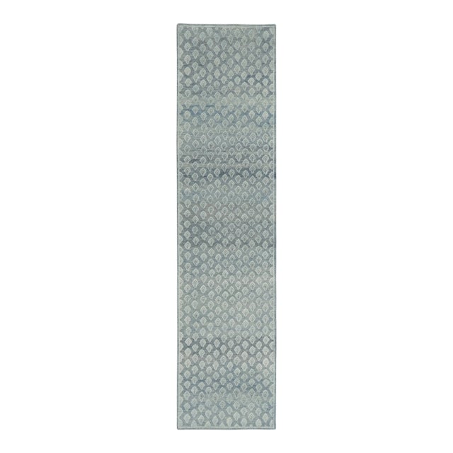 Contemporary Block Print Geometric Natural Silk Runner by Rug & Kilim, India For Sale