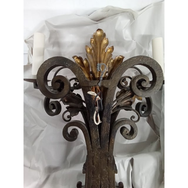1930s French Wrought Iron and Parcel Gilt Sconces - a Pair For Sale - Image 12 of 14