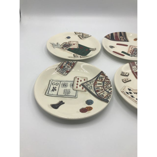 Set of 4 French Jeux game plates with fun decorative games. This unused mint set is perfect for small bites, canapes,...