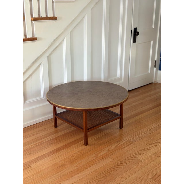 1950s 1950s Mid Century Modern Paul McCobb Walnut Wood & Cane Round Coffee Table For Sale - Image 5 of 14
