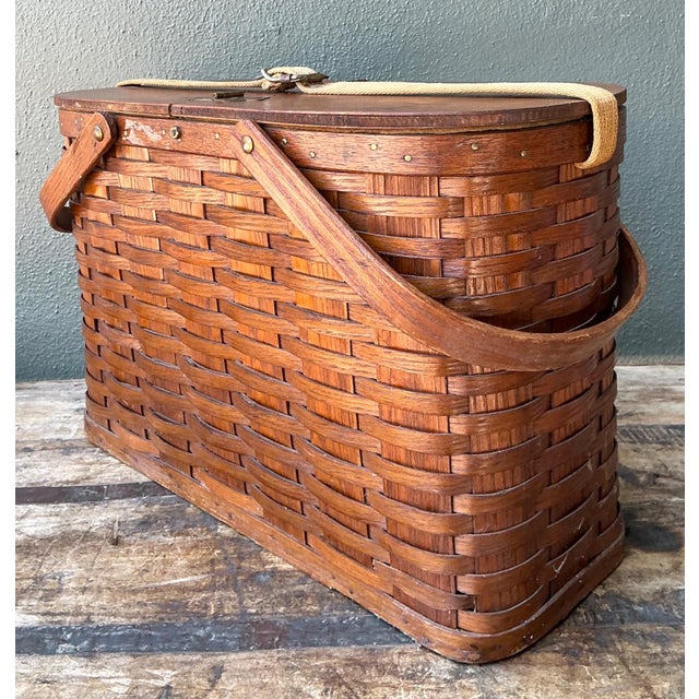 Sienna Vintage 1940s Abercrombie and Fitch Woven Picnic Basket For Sale - Image 8 of 18