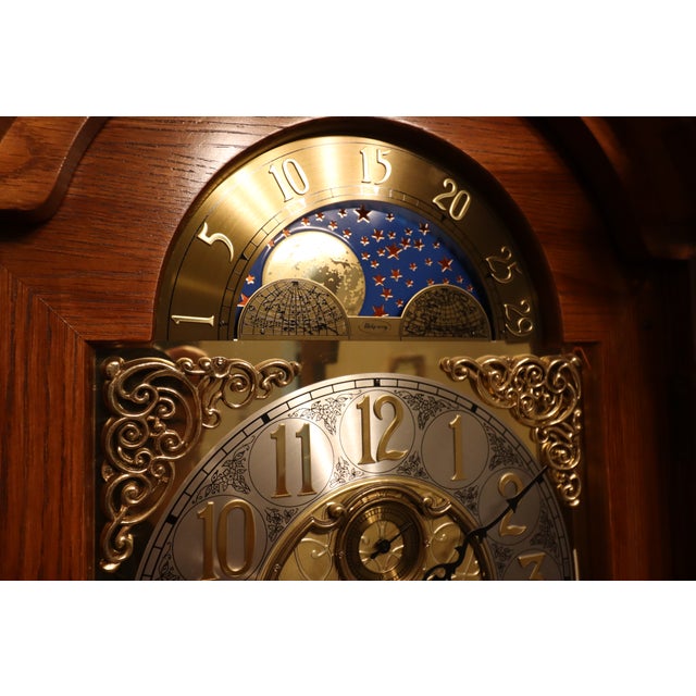Ridgeway Model 9109 Illuminated Moon Phase Triple-Chime Grandfather Clock, Oak Case, Circa 1992 For Sale - Image 13 of 18