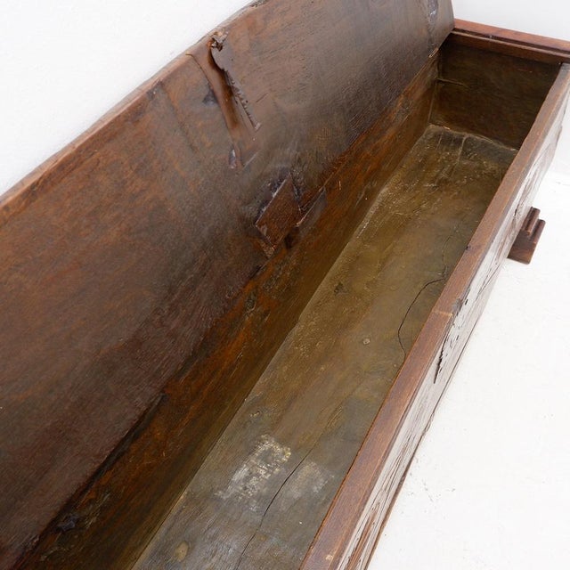 Brown Spanish Carved Oak Bench Coffer, 1700s For Sale - Image 8 of 16