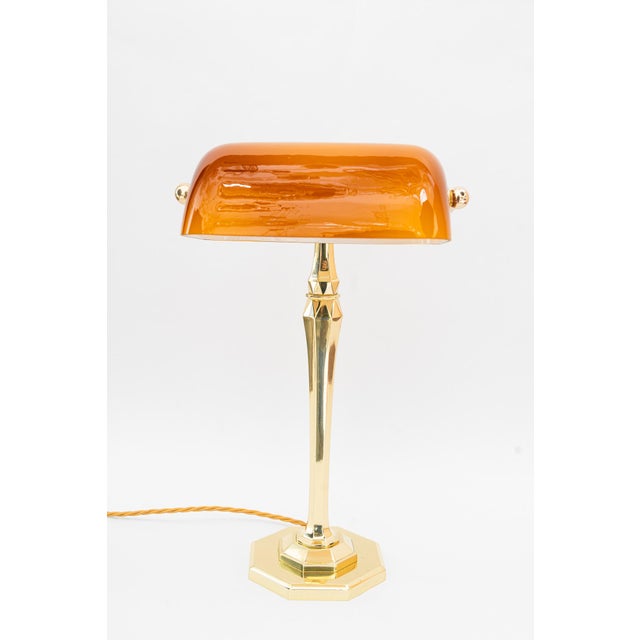 Gold Banker Table Lamp with Glass Shade, Vienna, 1920s For Sale - Image 8 of 18
