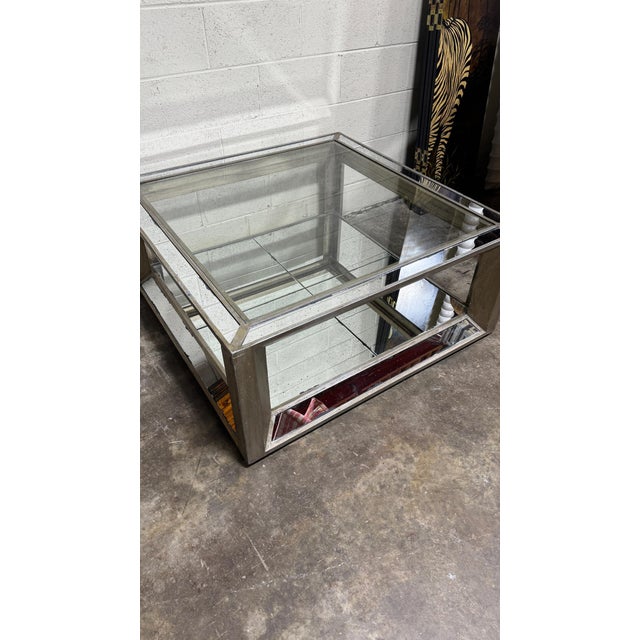 Glass Large Silver Leafed Antique Mirrored Coffee Table For Sale - Image 7 of 7