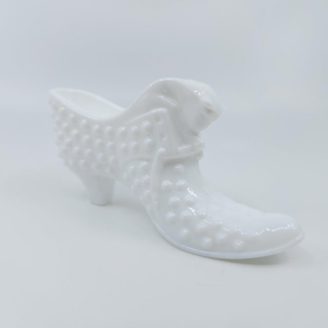 White Vintage Fenton Hobnail Milk Glass Slipper For Sale - Image 8 of 12