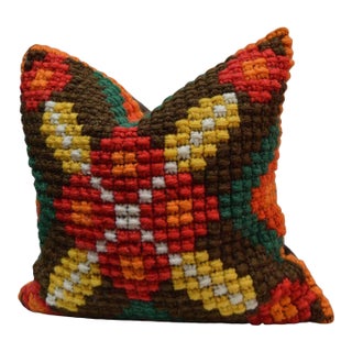 Reclaimed Swedish Mid-Century Geometric Needlework Custom Pillow 12x12 In. For Sale