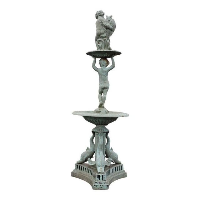 Vintage Figural Cherub & Dolphon Cast Iron Garden Fountain Mid 20thC For Sale - Image 9 of 10