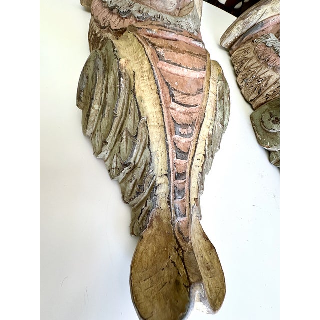Pair Spanish Colonial Wood Polychrome Cherub Corbel Wall Brackets For Sale - Image 13 of 17